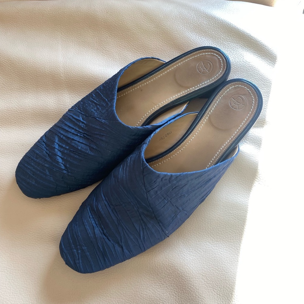 The Row silk and leather slip-on shoes